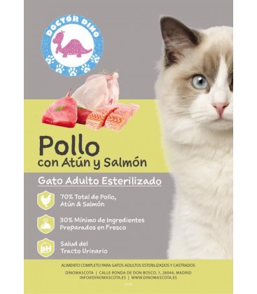 DOCTOR DINO GATO ADULT STERILIZED POLLO, ATÚN Y SALMÓN SIN CEREALES 5 KG
